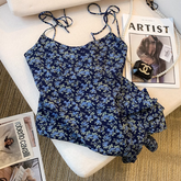 floral suspender A-line short dress